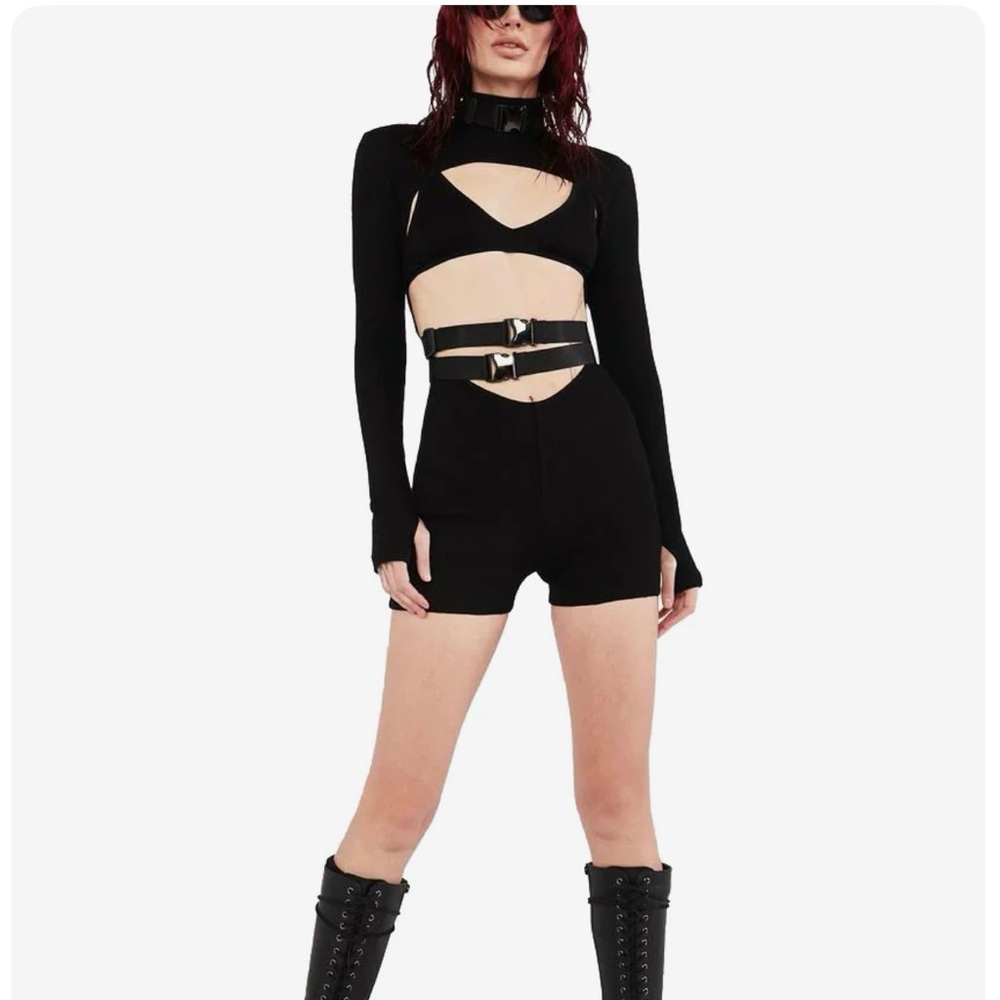 Fan all Flames Cut-Out Buckle Up Belted Bodysuit Small